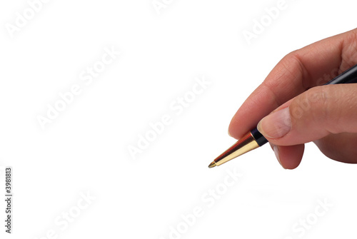 Hand signing on white background