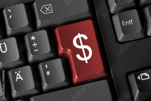 computer keyboard red button with dollar sign