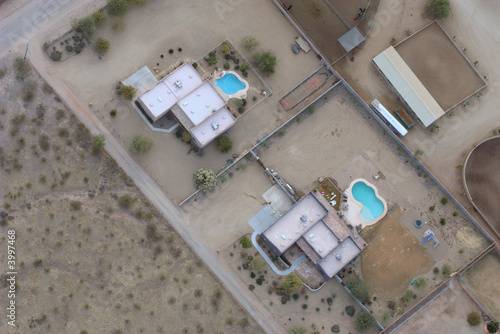 Aerial view of desert homes in Tuscon, Arizona.