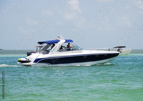Powerboat at sea for leisurely outdoor weekend fun