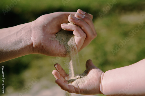 hands with sand. baby