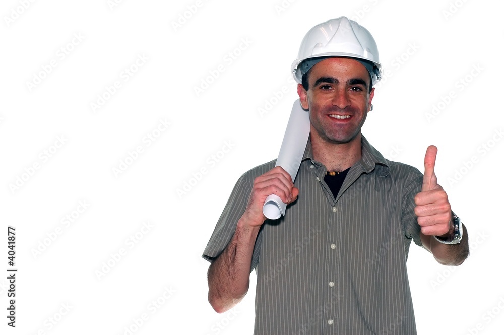 young architect with an architectural plans young architect with an architectural plans