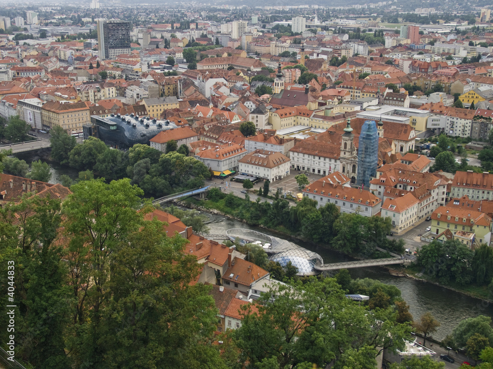 Graz, modern structure on the river Mura