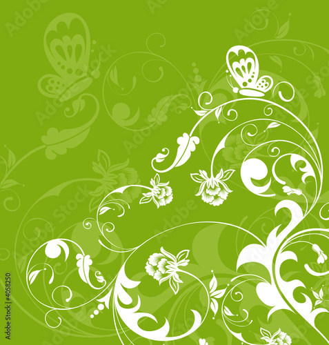 Flower background with butterfly, vector illustration