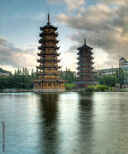 Pagodas in Fir Lake in downtown Guilin
