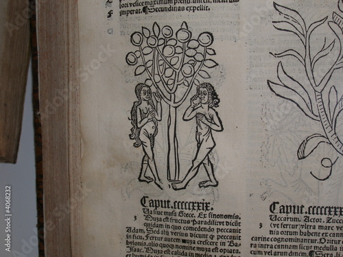 Fototapet adam und eva in einem mittelalterlichen buch