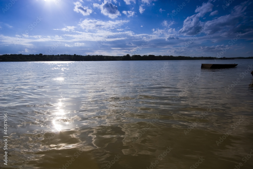 Boats at sunset on the Danube river