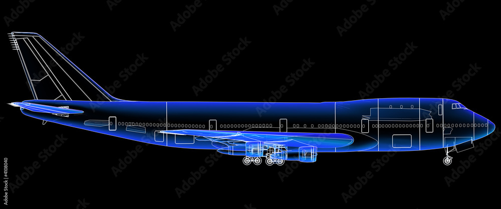 Side view technical illustration of a Boeing 747. - obrazy, fototapety, plakaty 