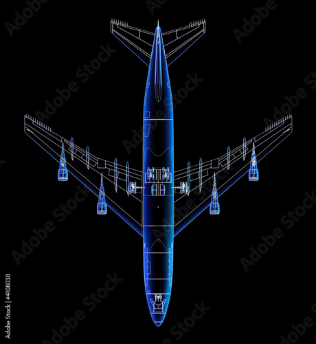Top view technical illustration of a Boeing 747.