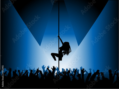 Pole dancer with crowd