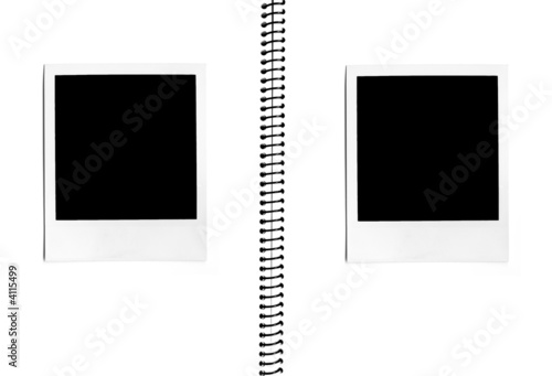 photo album - open blank notebook with polaroid frames