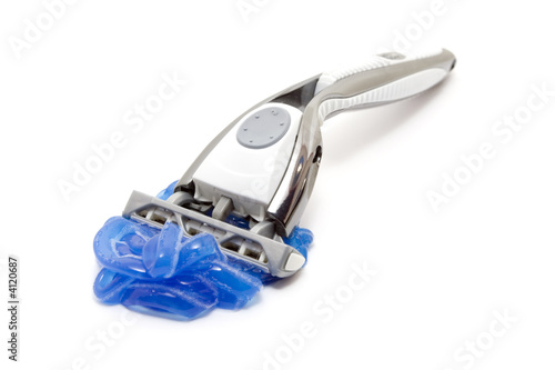 Wallpaper Mural shaving razor with blue foam isolated on white Torontodigital.ca
