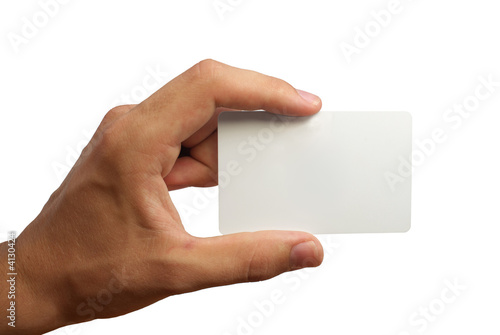 Hand holding a business card.