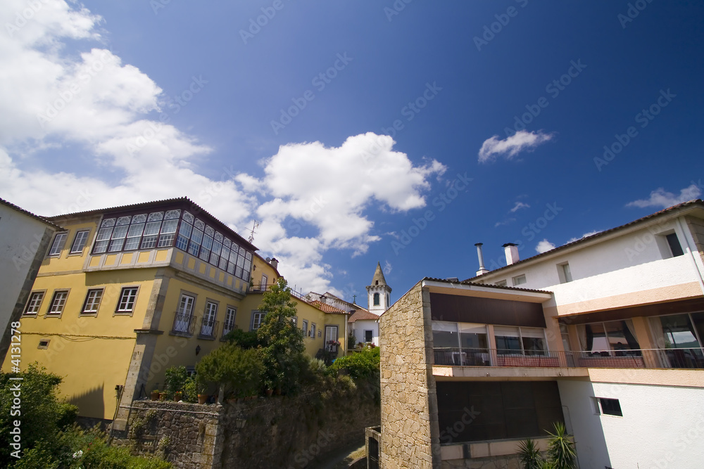 colorfull italian style villa in a sunny day with blue sky