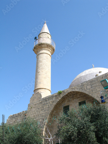 White mosque in old city in Acre, Israel