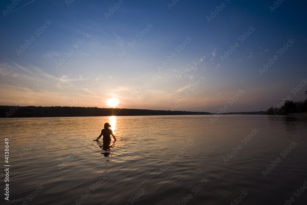  Beautiful sunset on river