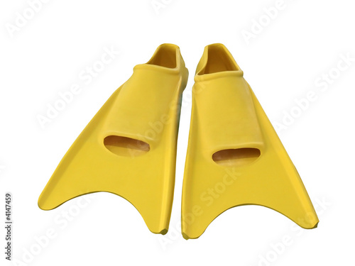 Yellow flippers on white background