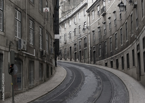 Street in Lisbon. Tramway track