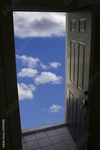 door with clouds