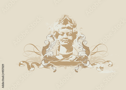 womans bust with heraldic ornament on grunge background