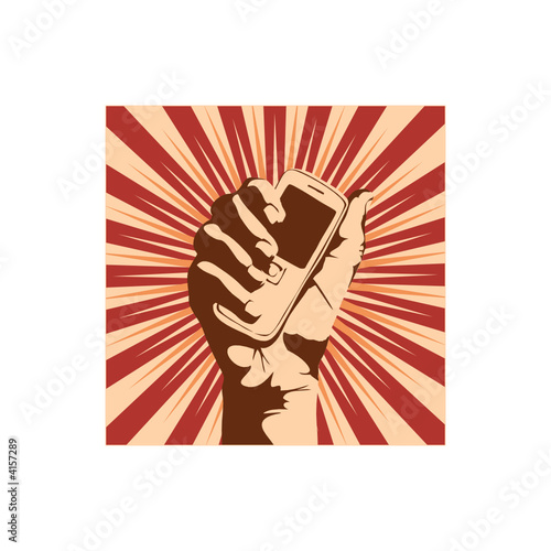 Outline of a hand holding a cell phone.  Vector illustration. 