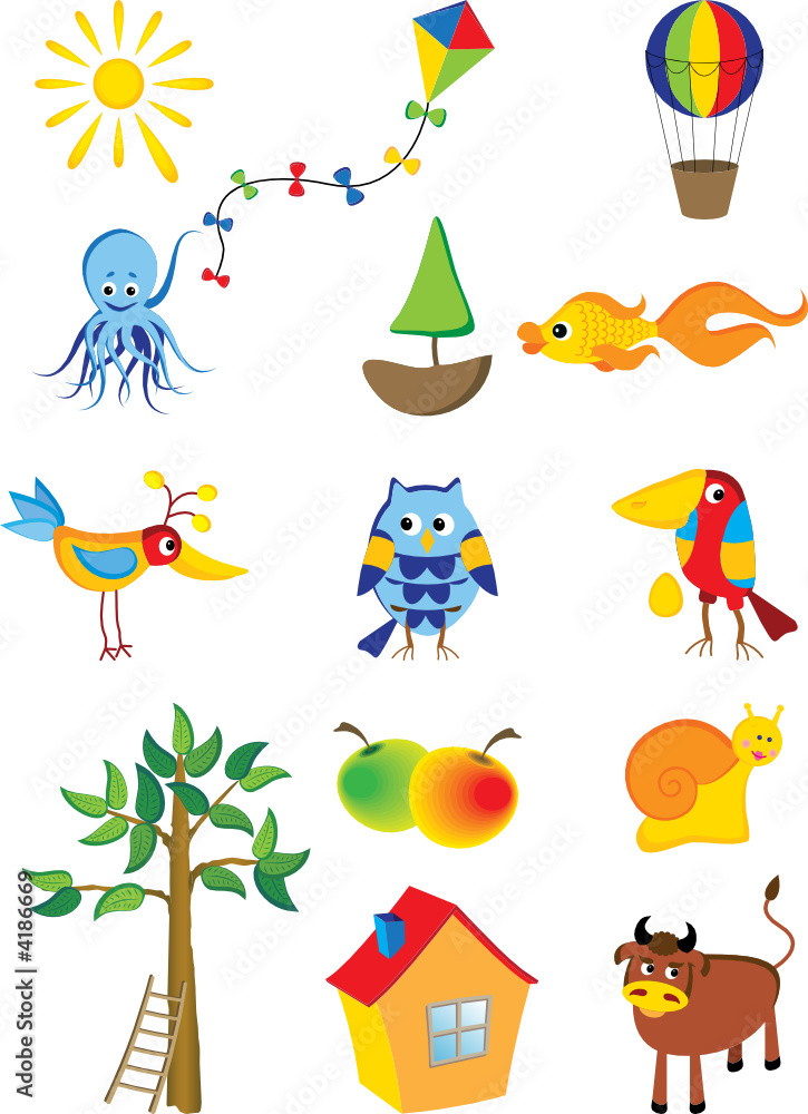 Vector set of cartoon characters and objects Stock Vector | Adobe Stock
