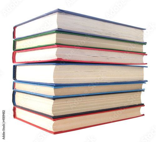 stack of books over white background