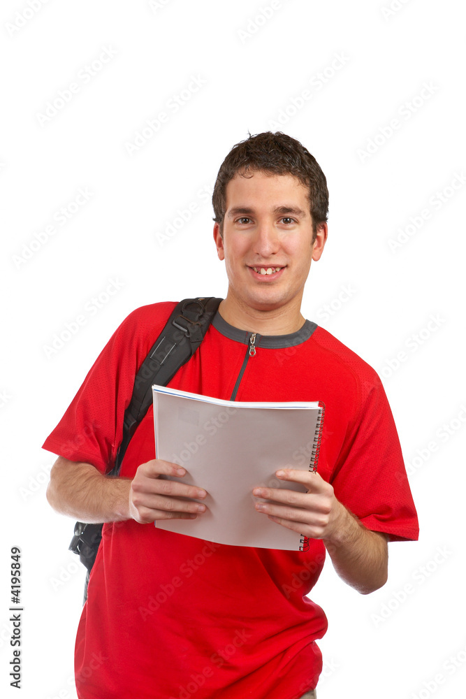 Student holding the notebook Student holding the notebook