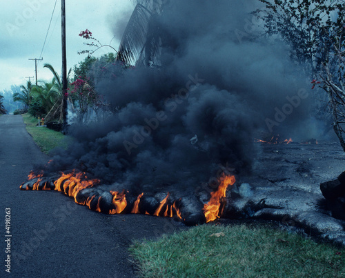Lava burns roadway, Big Island of Hawaii