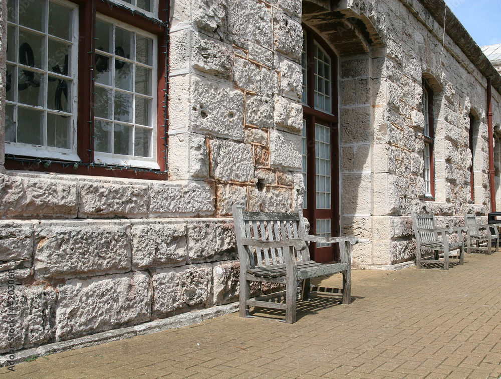Benches and Stone Wall