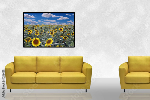 Yellow sofa and Sunflower Art