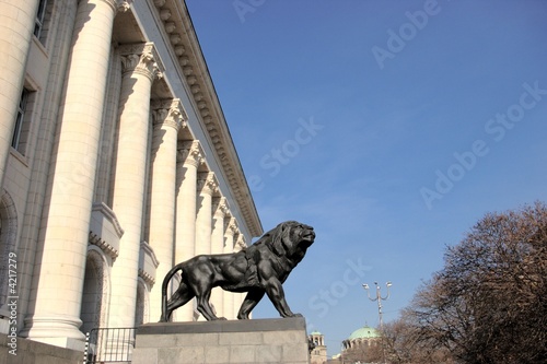 lion statue in front
