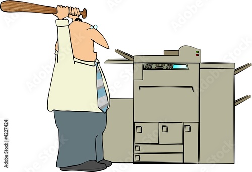 Man Beating A Copy Machine