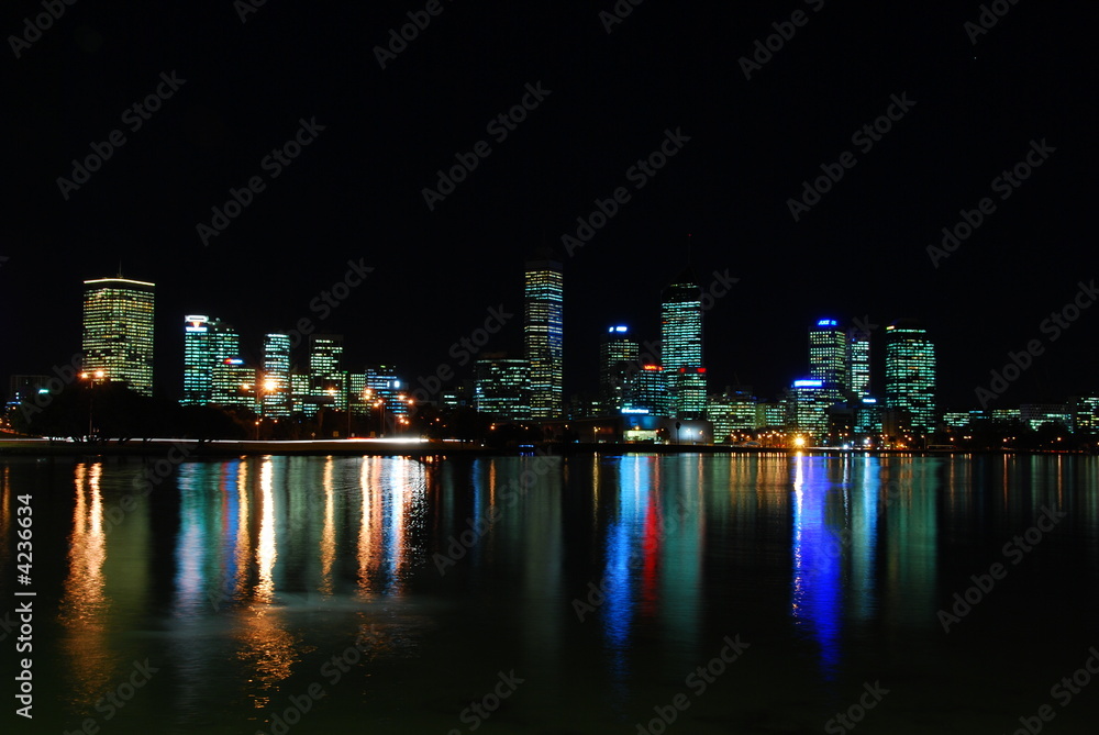 Wide shot of Perth City at night