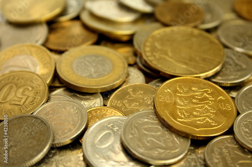 A pile of coins close-up