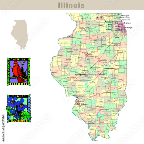 USA states series  Illinois. Political map with counties
