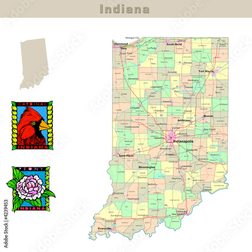 USA states series: Indiana. Political map with counties