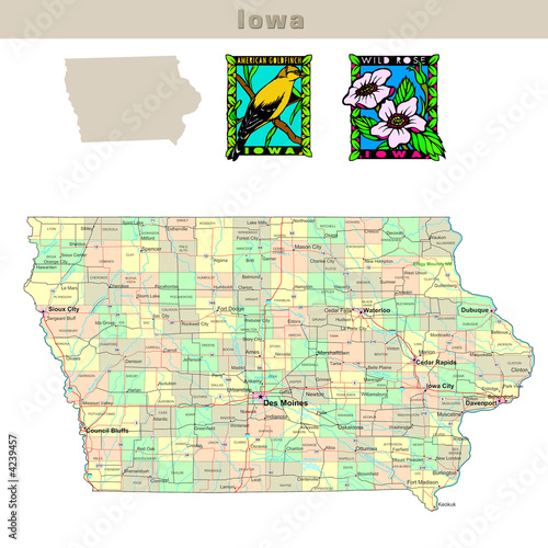 USA states series: Iowa. Political map with counties