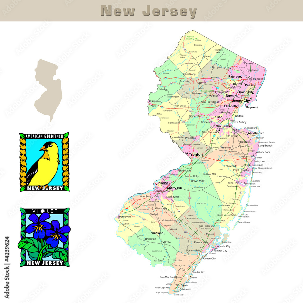 USA states series New Jersey. Political map with counties Stock