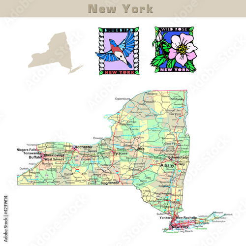 USA states series: New York. Political map with counties