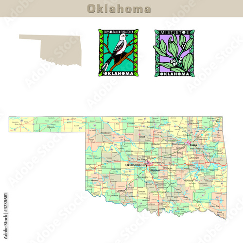 USA states series: Oklahoma. Political map with counties