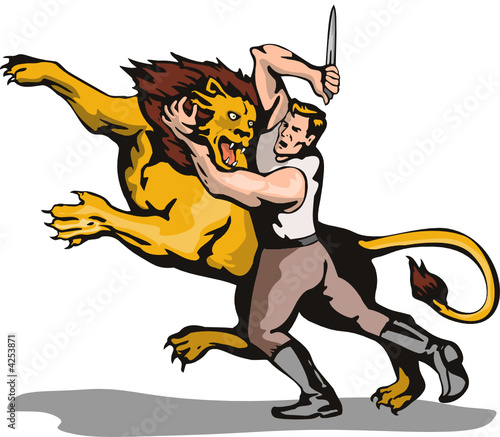 Man fighting with a lion
