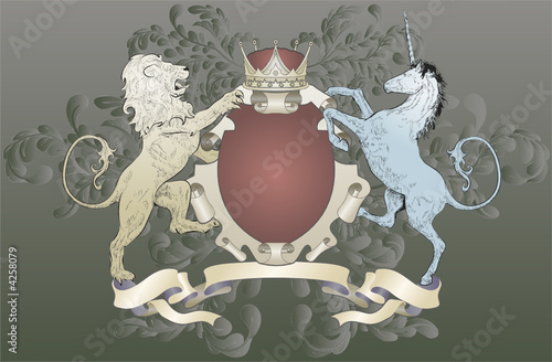 Lion and Unicorn Coat of Arms (leaves)