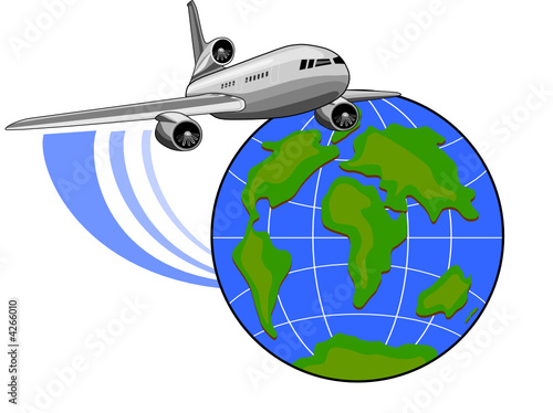 Jet plane flying up with globe
