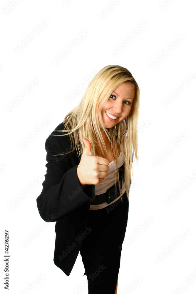 Attractive businesswoman showing a thumb up, Attractive businesswoman showing a thumb up,