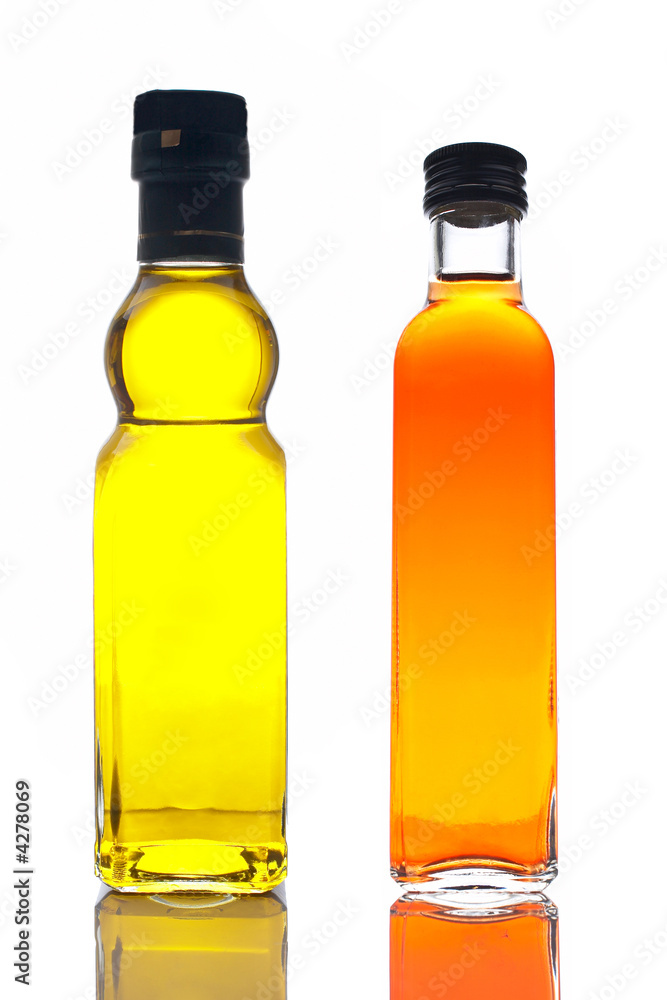 Bottles of olive oil and vinegar