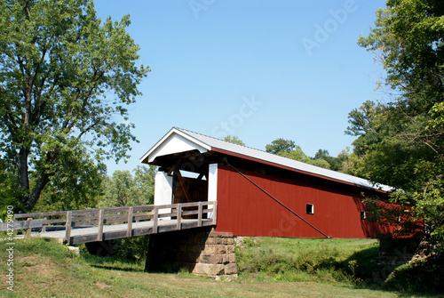 red painted covered bridge