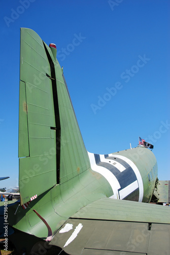 Tail view of classic military DC-3 airplane photo