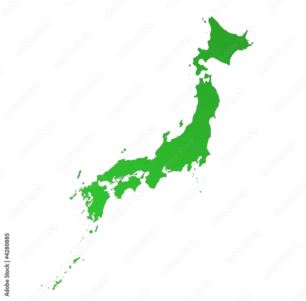 detailed green gradient map of Japan