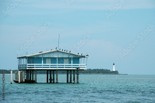 Blue Stilt House in Stiltsville with Lighthouse
